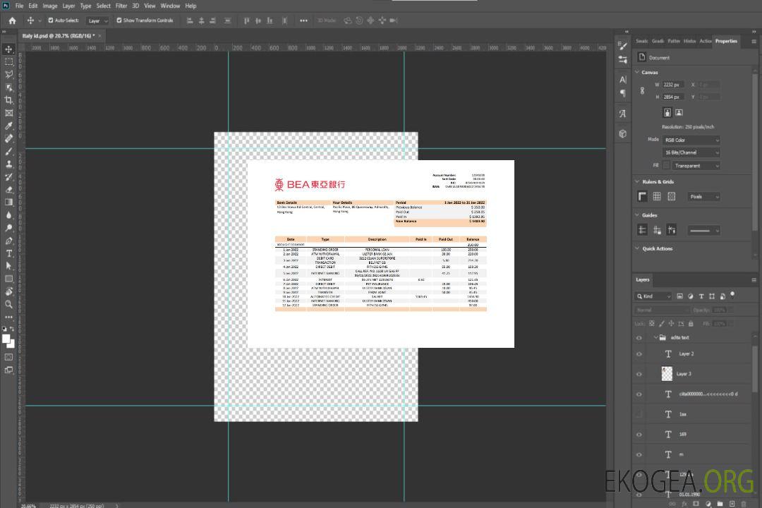 Relevé bancaire du BEA de Hong Kong template Relevé bancaire du BEA de Hong Kong template